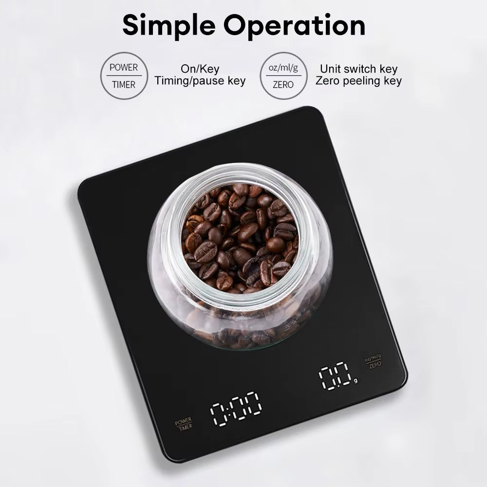 Digital Coffee Scale with Timer LED Screen Espresso USB 3Kg Max.Weighing 0.1G High Precision Measures in Oz/Ml/G Kitchen Scale