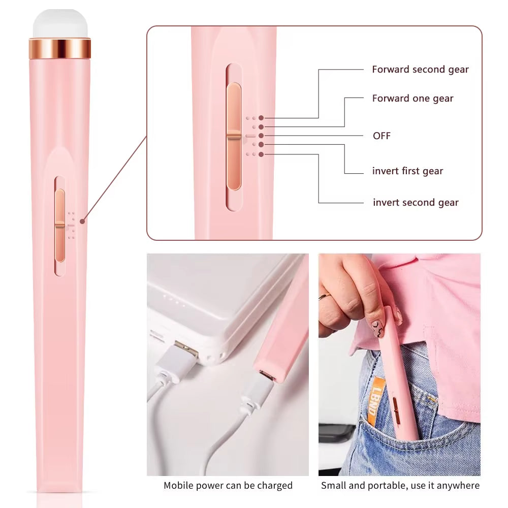 Electric Nail Polish Drill Set Machine with Light Portable with Battery Mini Electric Manicure Art Pen Tools for Gel Remover