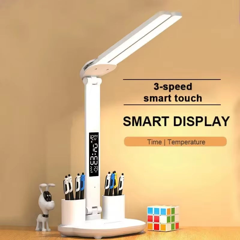 Rotating Foldable 180 Rechargeable LED Clock Dimmable Desk Lamp Desktop Reading Night Light Eye Protection New USB