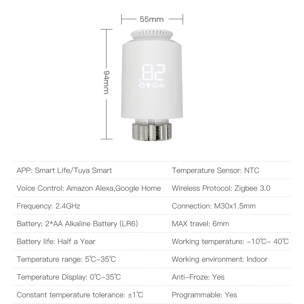 Tuya Zigbee3.0 Smart Thermostat Radiator Actuator TRV Thermostatic Valve Controller Works with Alexa Google Home Alice