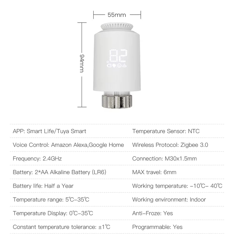 Tuya Zigbee3.0 Smart Thermostat Radiator Actuator TRV Thermostatic Valve Controller Works with Alexa Google Home Alice