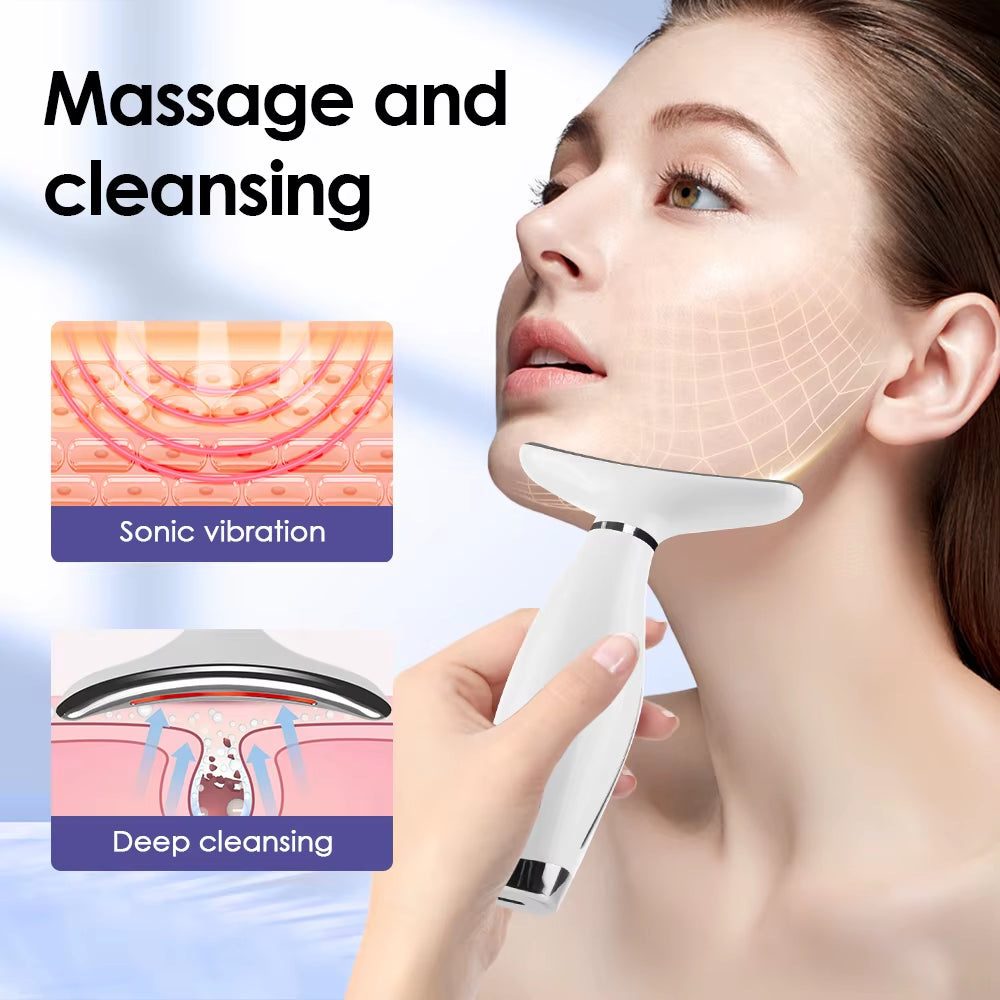 7 Colors LED Lights Face Neck Beauty Device Vibration Massage Improve Neck Lines Home Use Face Lifting Machine 7 Modes 3 Levels