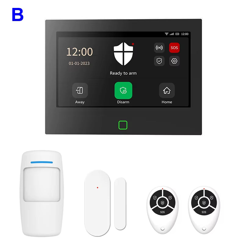 7 Inch 4G & Wifi Home Alarm Host System Wireless GSM Big Screen Touch Panel Tuya Smart Security Protection Kit Remote Control