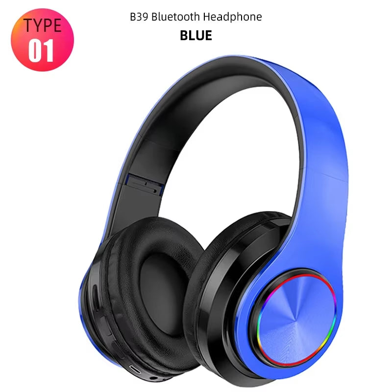 B39 LED Bluetooth V5.0 Headset Sports Wireless Headphone Subwoofer Wireless Stereo Support Card Earphone White for All Phone