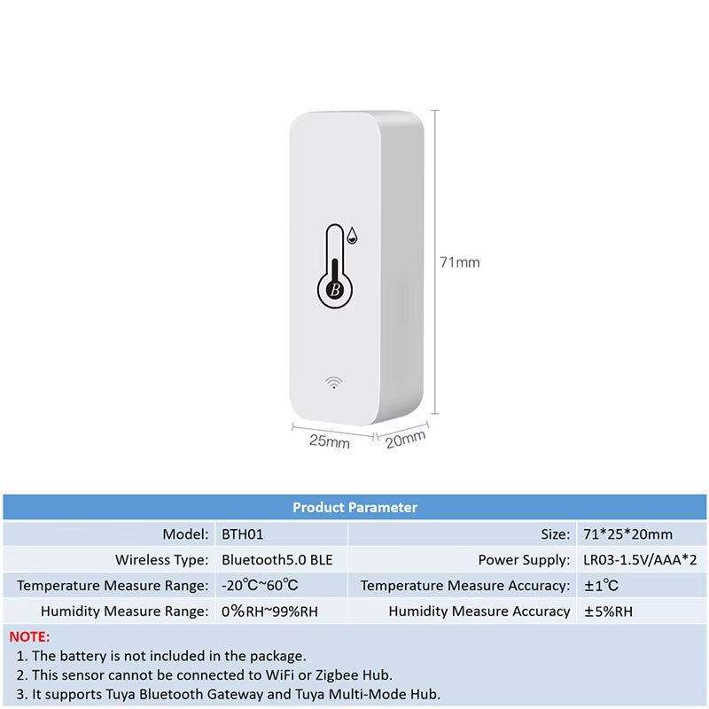 Tuya BT Smart Temperature Humidity Sensor Indoor Hygrometer Bluetooth-Compatible APP Remote Control Works with Alexa Google Home