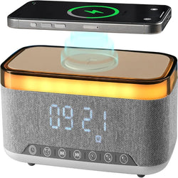 Wireless Charging Alarm Clock with Bluetooth Speaker & White Noise Machine, 15W Fast Charger, Fm Radio, Sleep Timer, 12-Color Ni
