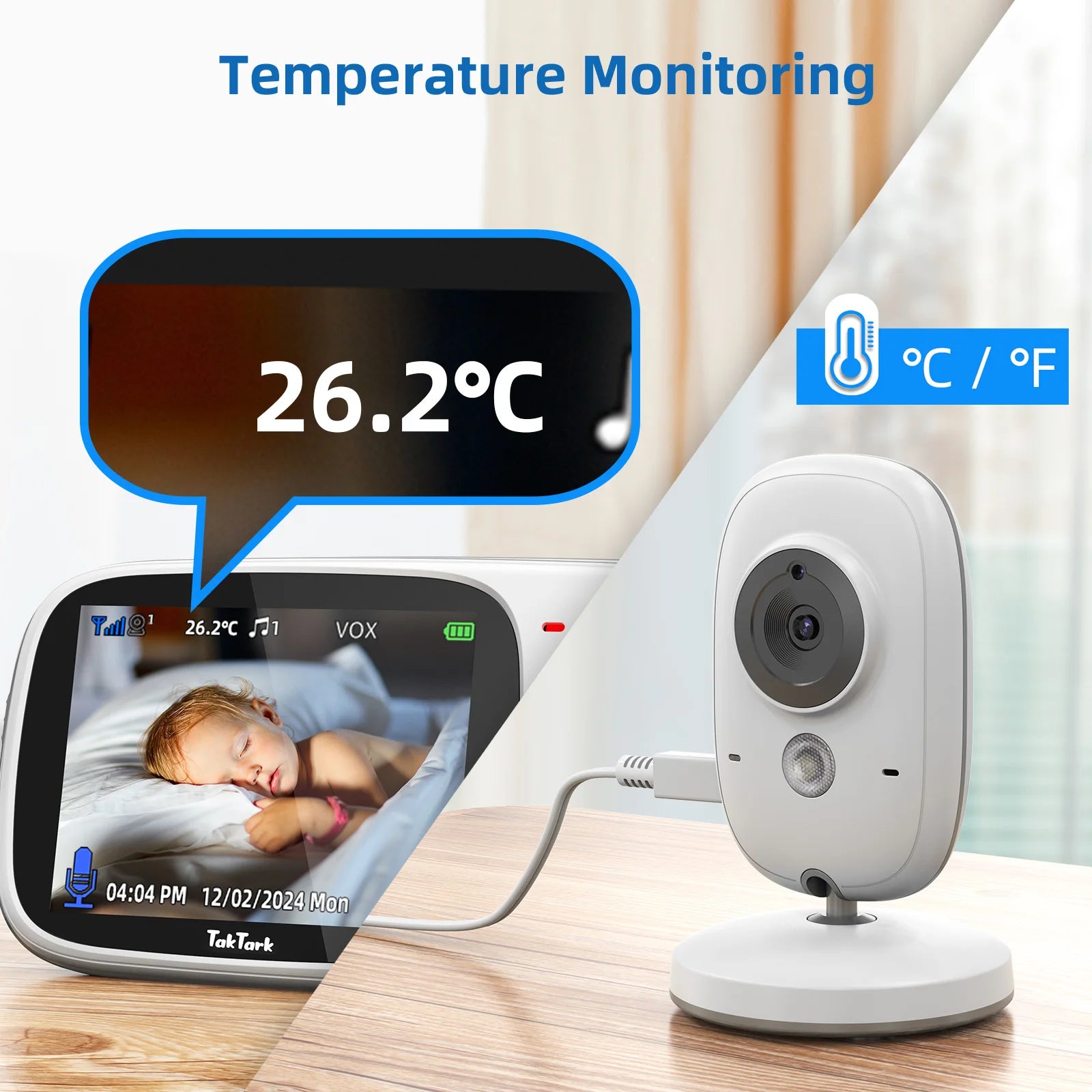 3.2 Inch Wireless Video Baby Monitor with Lullabies Auto Night Vision Two Way Intercom Temperature Monitoring Babysitter