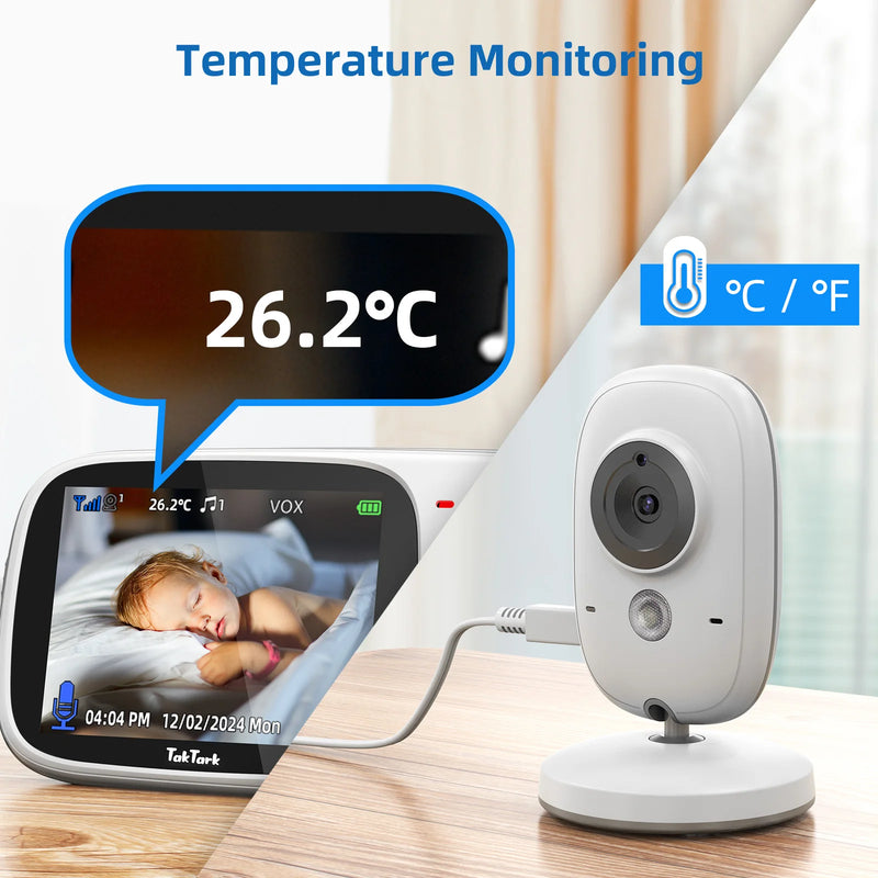 3.2 Inch Wireless Video Baby Monitor with Lullabies Auto Night Vision Two Way Intercom Temperature Monitoring Babysitter