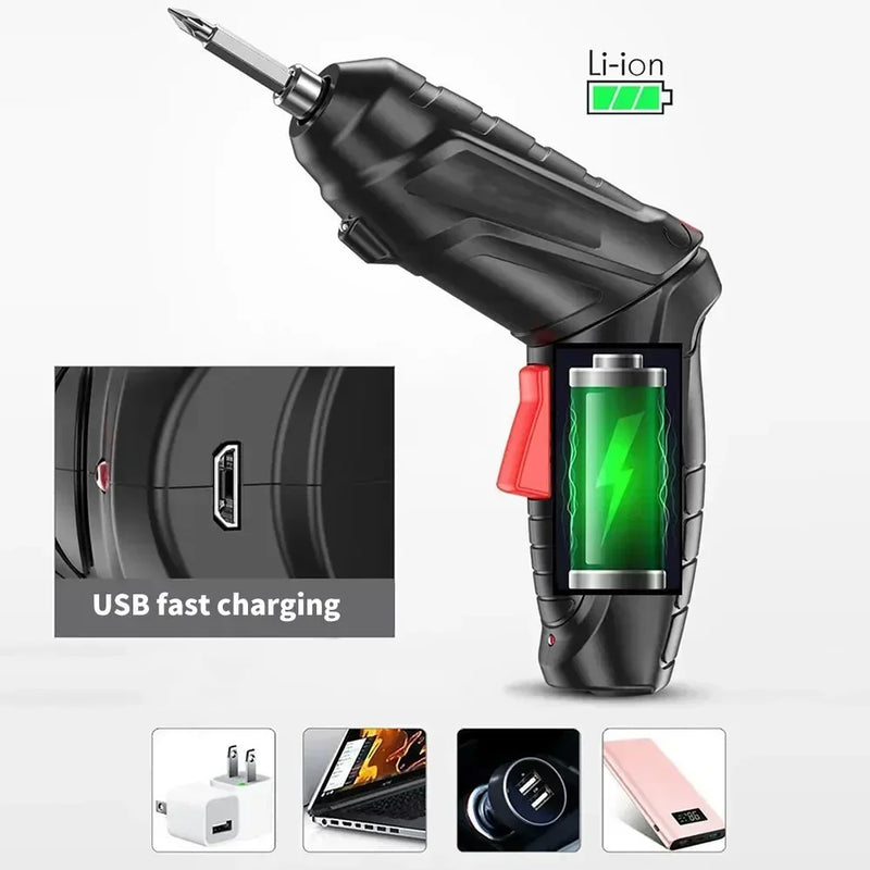 2/47Pcs 3.6V Screwdriver Kit Rechargeable Lithium Battery Cordless Electric Screwdriver Drill Kit Folding Home Power Tools