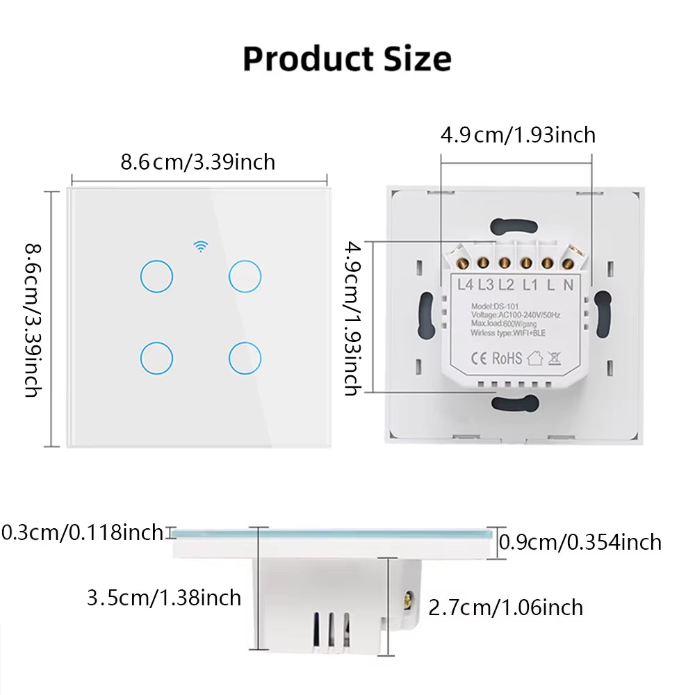 Wifi Smart Switch EU Light Wall Touch Switch 220V Need Neutral Wire Tuya Smart Life Work with Alexa Google Home 1/2/3/4 Gang