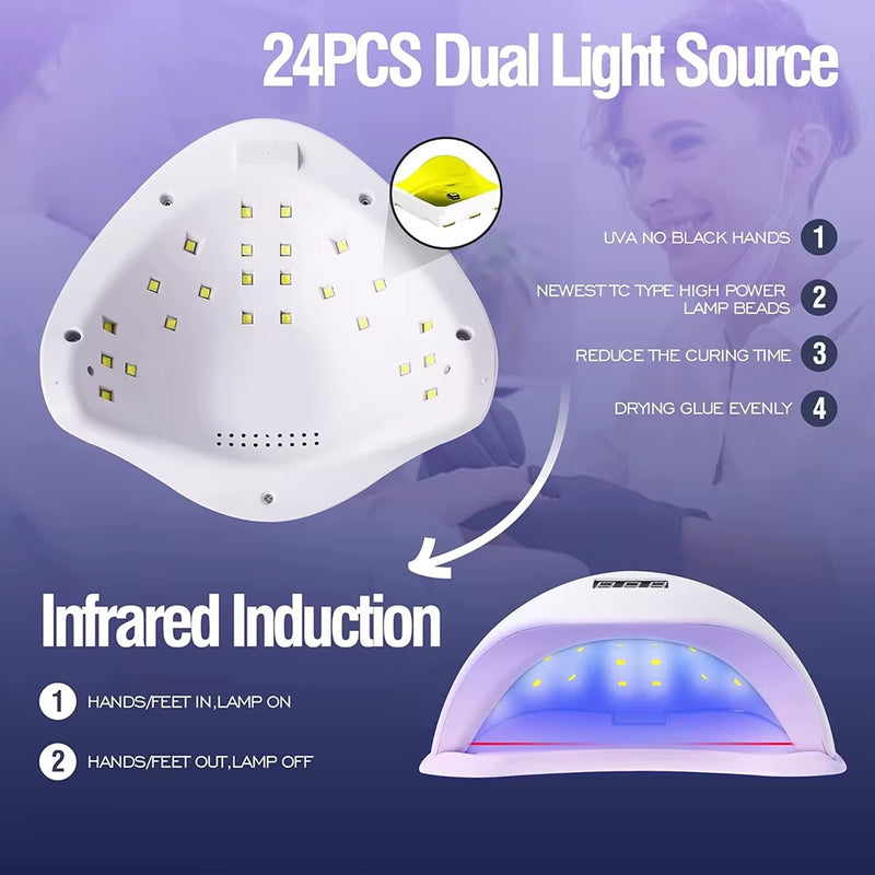 YIKOOLIN SUN5 48W Led Uv Lamp for Nails Drying with 4 Timers Automatic Sensor All Gel Professional Nail Art Tools Accessories