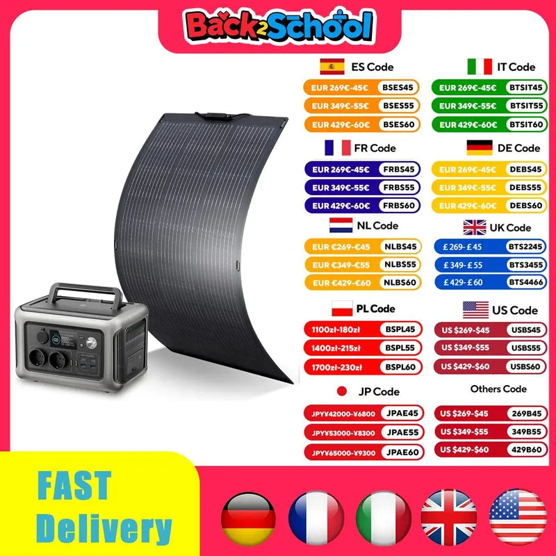 R600 Powerstation with Solarpanel 100W , Lifepo4 Battery 299Wh Camping Generator 600W Power Supply for Home Backup RV