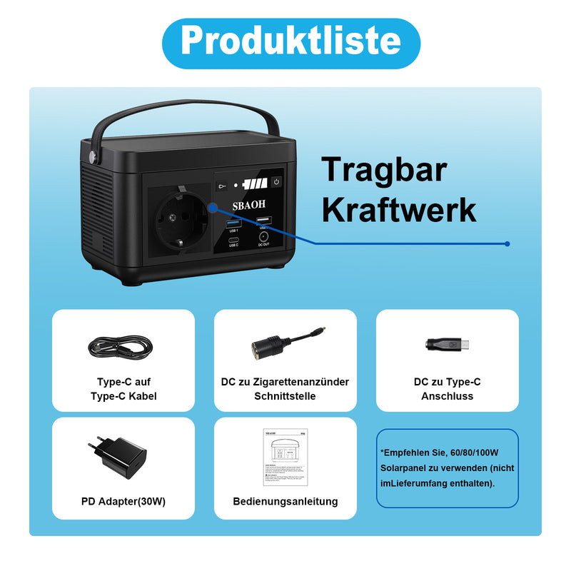Portable Power Station,120W 88.8Wh Lithium Battery Solar Generator Quick Charge 230V AC Outlets DC Ports And LED Flashlight,Solar Panel Is Not Included