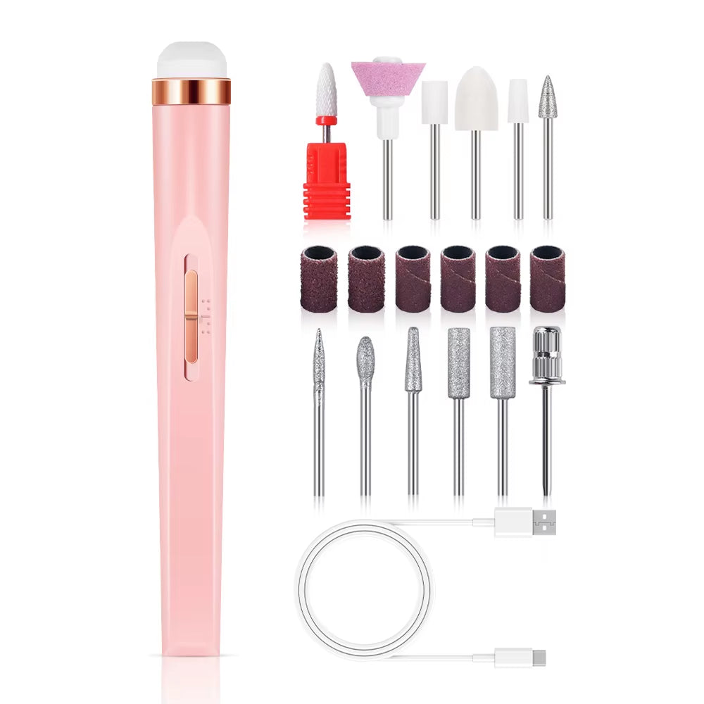 Electric Nail Polish Drill Set Machine with Light Portable with Battery Mini Electric Manicure Art Pen Tools for Gel Remover